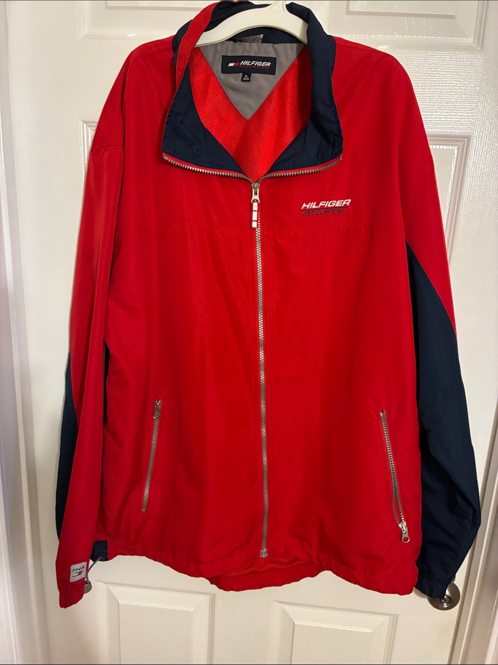 Tommy Hilfiger Red and Navy Zip-Up Windbreaker Jacket